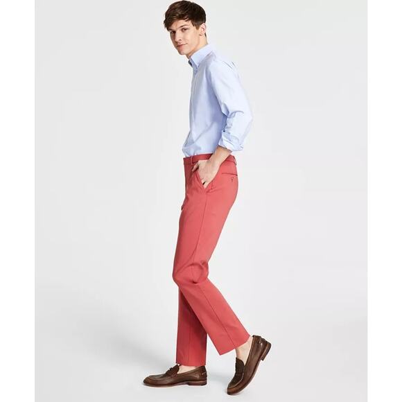 Tommy Hilfiger Men's Red Coral Stretch Modern-Fit TH Flex Dress Pants Size 36x30 - Picture 3 of 5